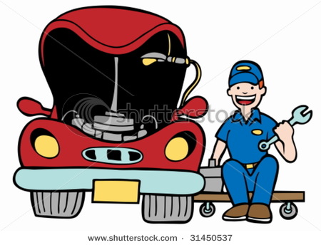 Stock Vector Auto Mechanic Car Hood Repairman Working On A Vehicle    