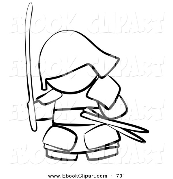 Vector Clip Art Of A Black And White Human Factor Samurai Fighter With    