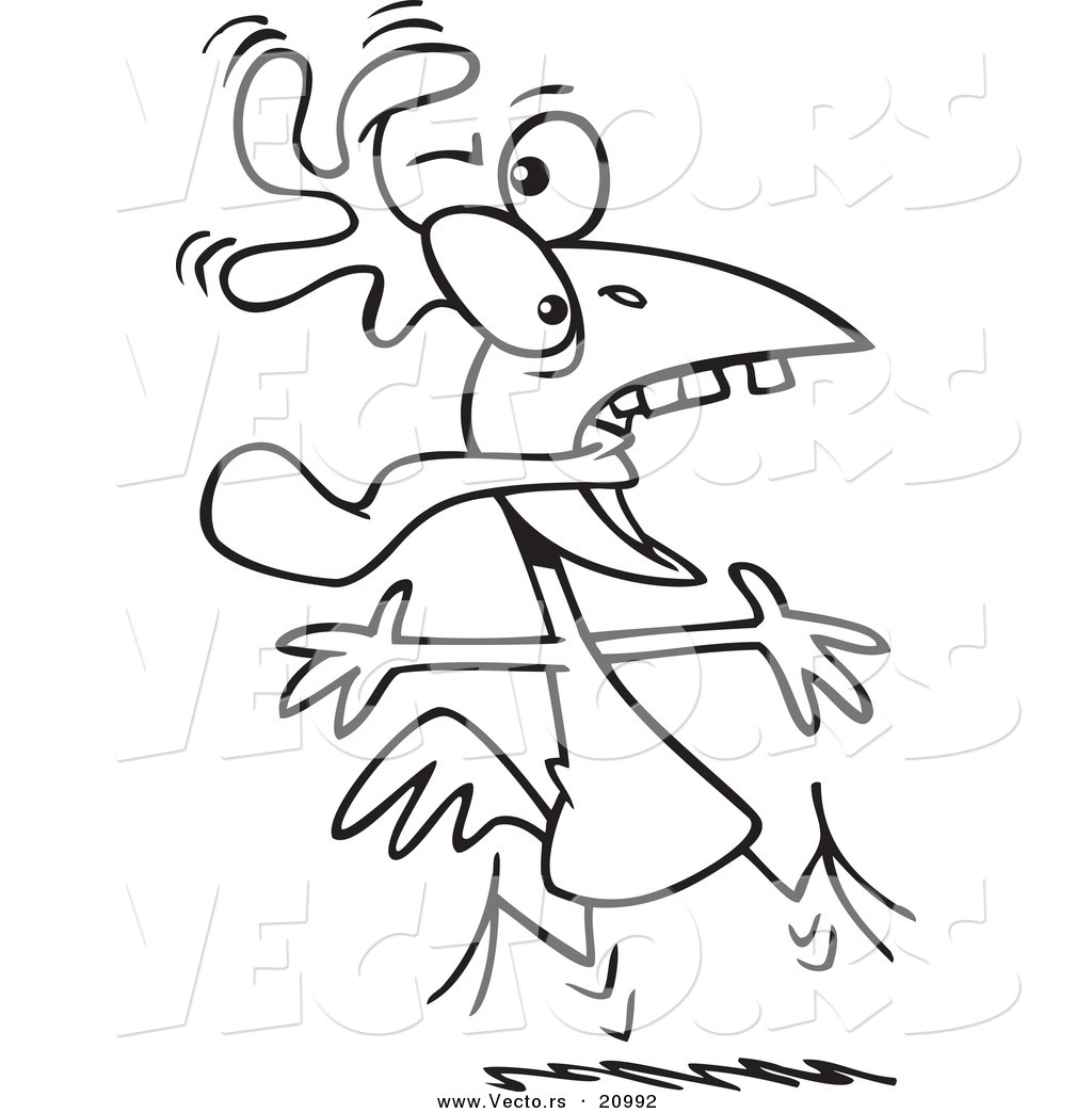 Vector Of A Cartoon Crazy Rooster Coloring Page Outline Clipart