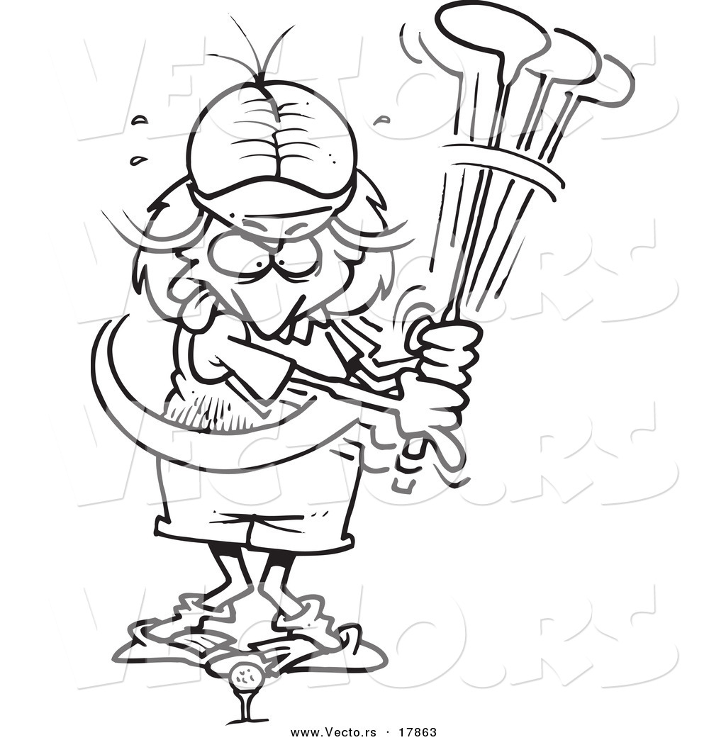 Vector Of A Cartoon Female Golfer Missing   Outlined Coloring Page By