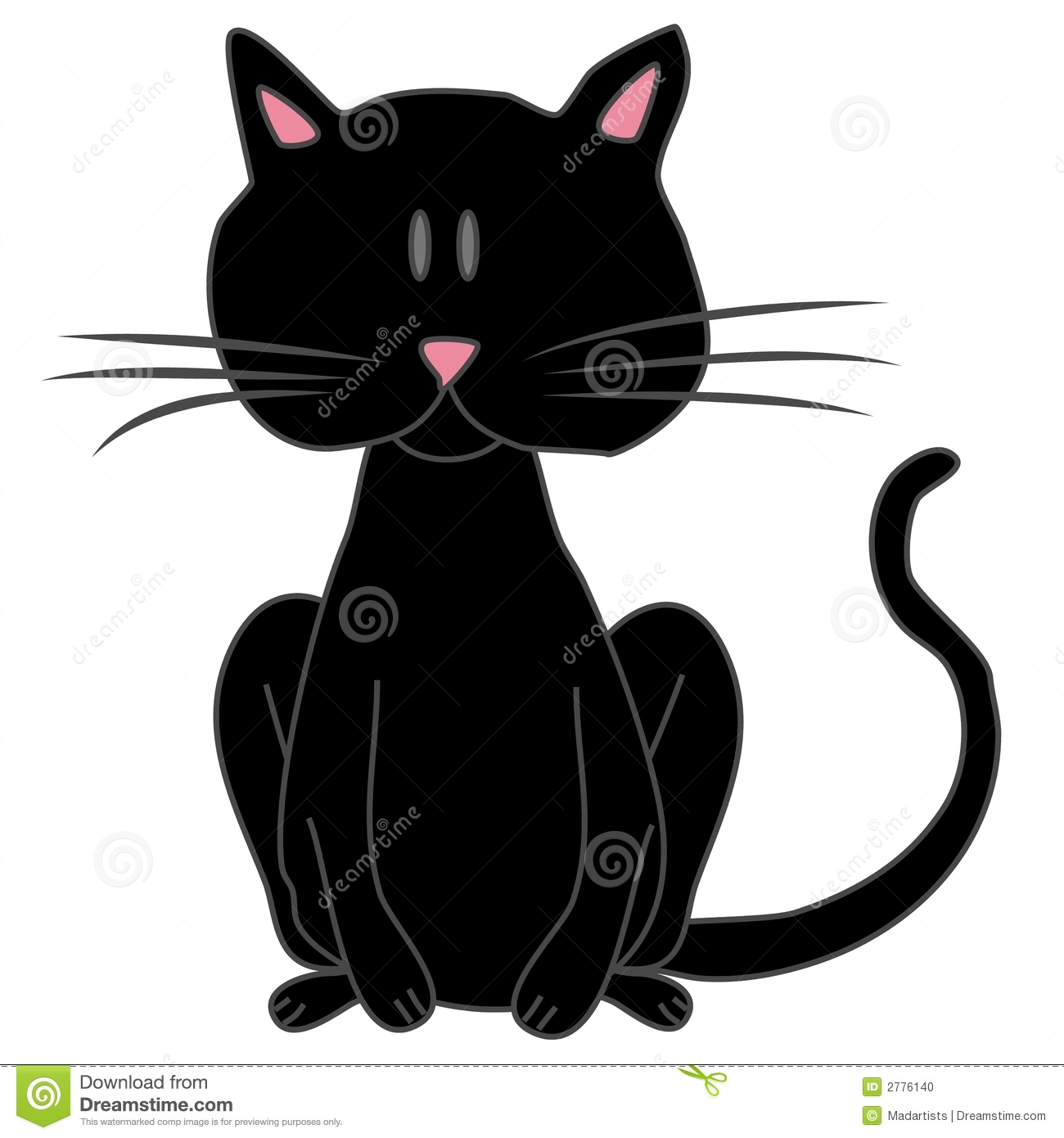 An Illustration Of A Cartoon Black Kitty Cat With Pink Ears And Nose