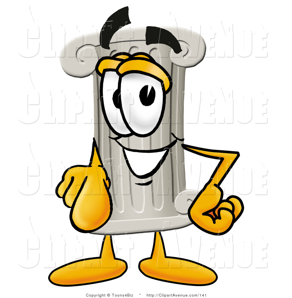 Avenue Clipart Of A Friendly Pillar Mascot Cartoon Character Pointing    
