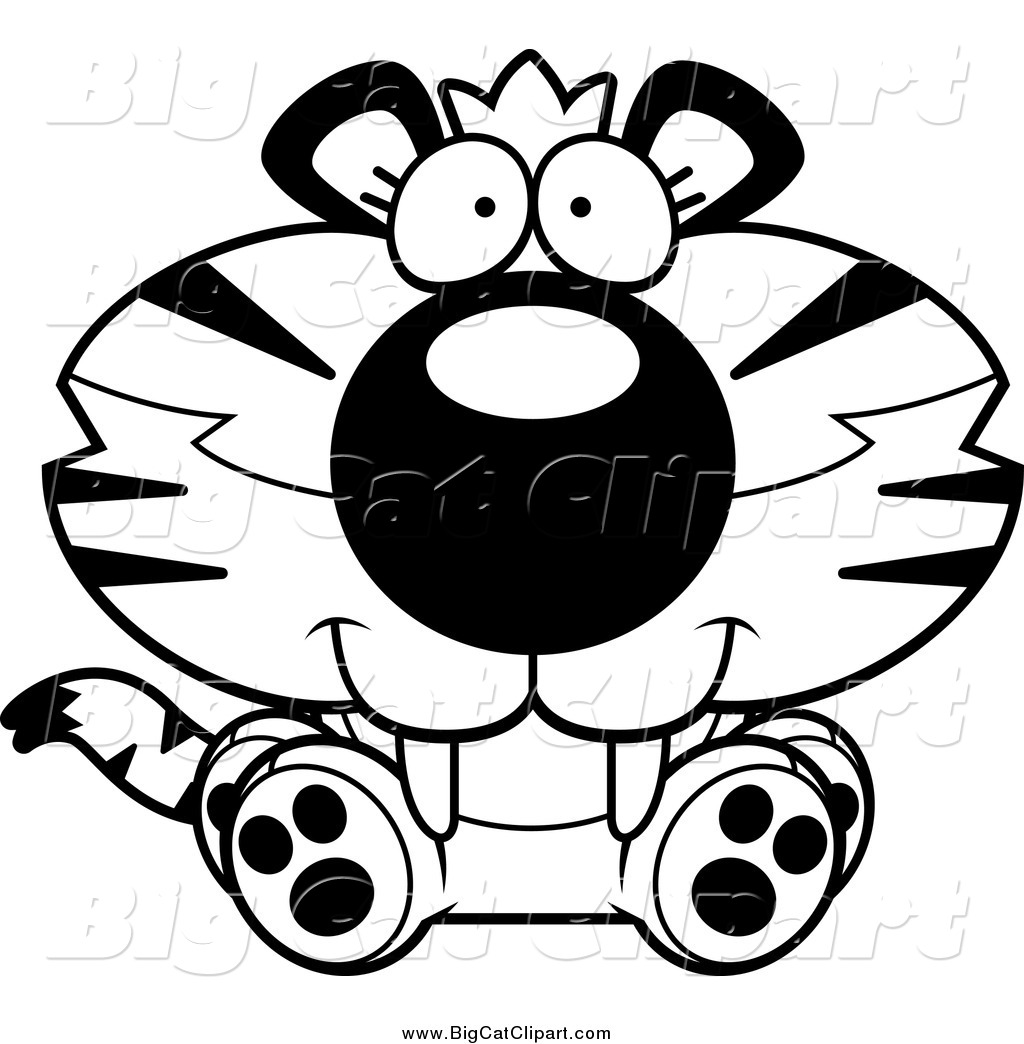 Big Cat Cartoon Vector Clipart Of A Black And White Happy Cute Sitting