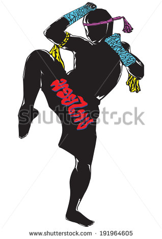 Black Silhouette Muay Thai Character In Complete Suit With Leg Guard