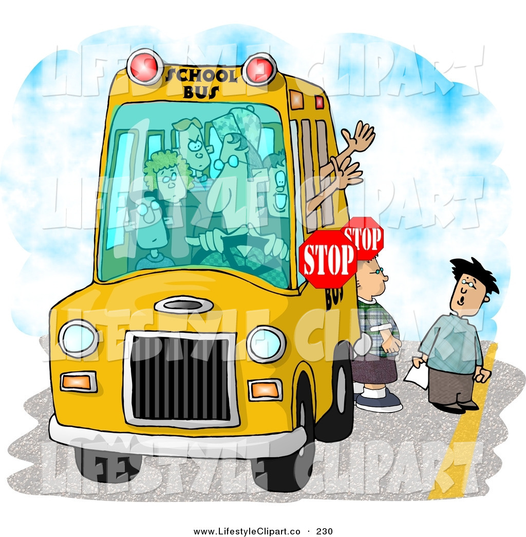 Clip Art Of A Couple Of Elementary School Children Waiting For A Bus