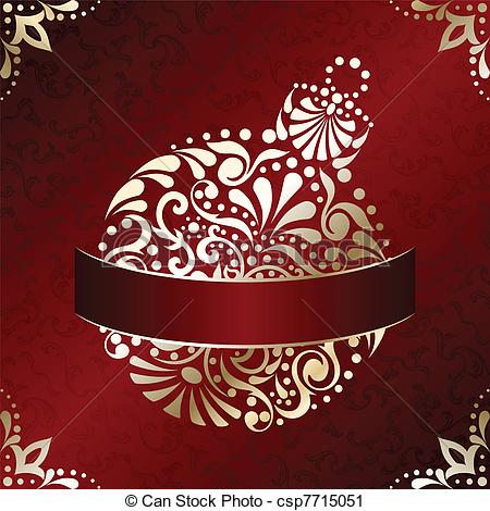 Clip Art Of Elegant Christmas Card In Red     Red And Gold Christmas