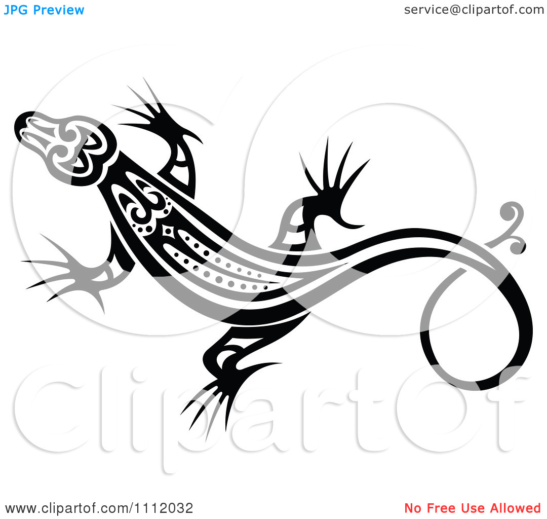 Clipart Black And White Tribal Lizard 7   Royalty Free Vector