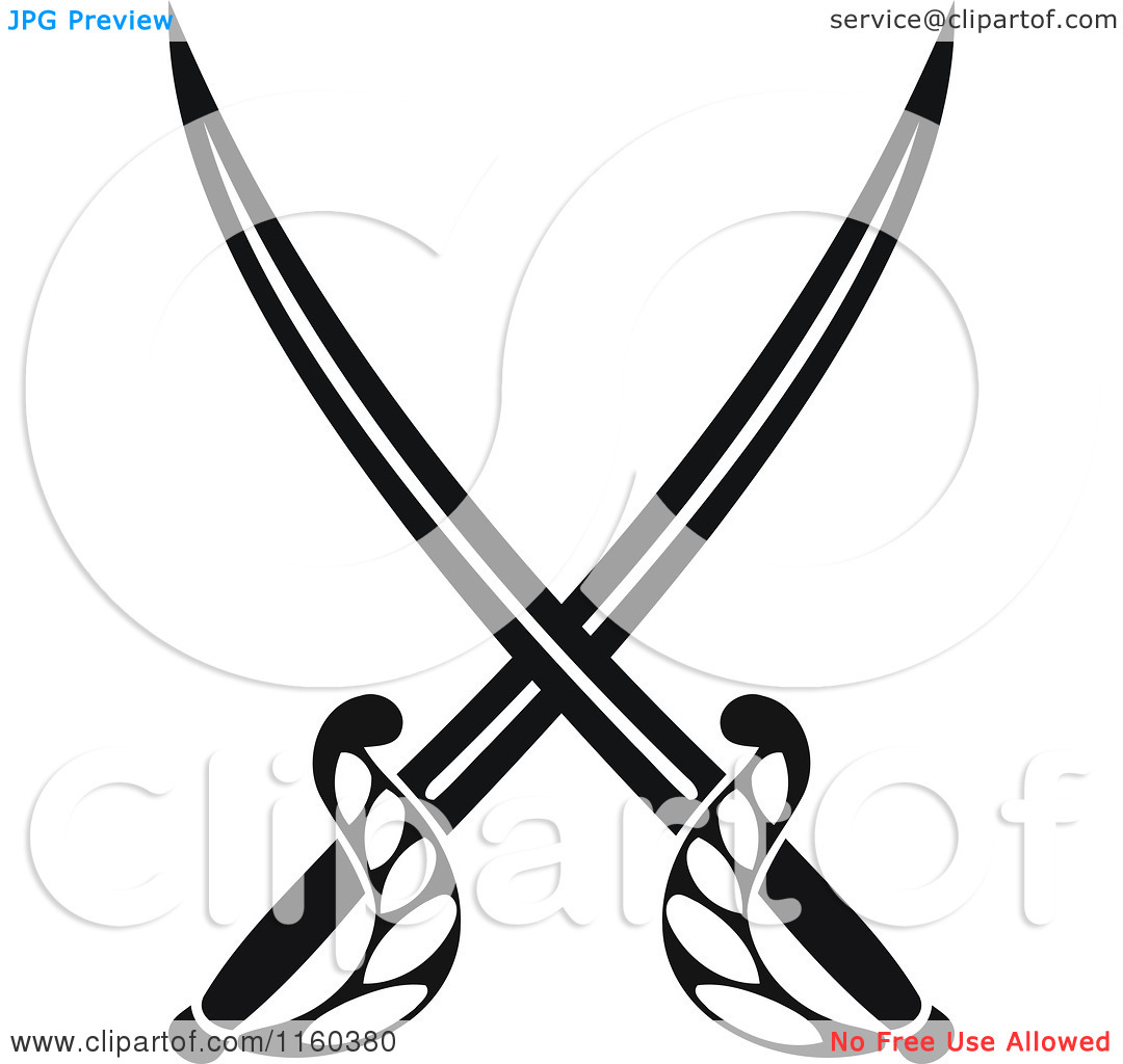 Clipart Of Black And White Crossed Swords Version 7   Royalty Free