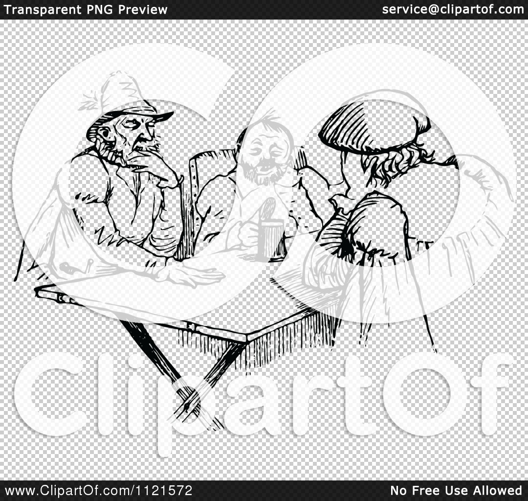 Clipart Of Retro Vintage Black And White Men In A Meeting   Royalty