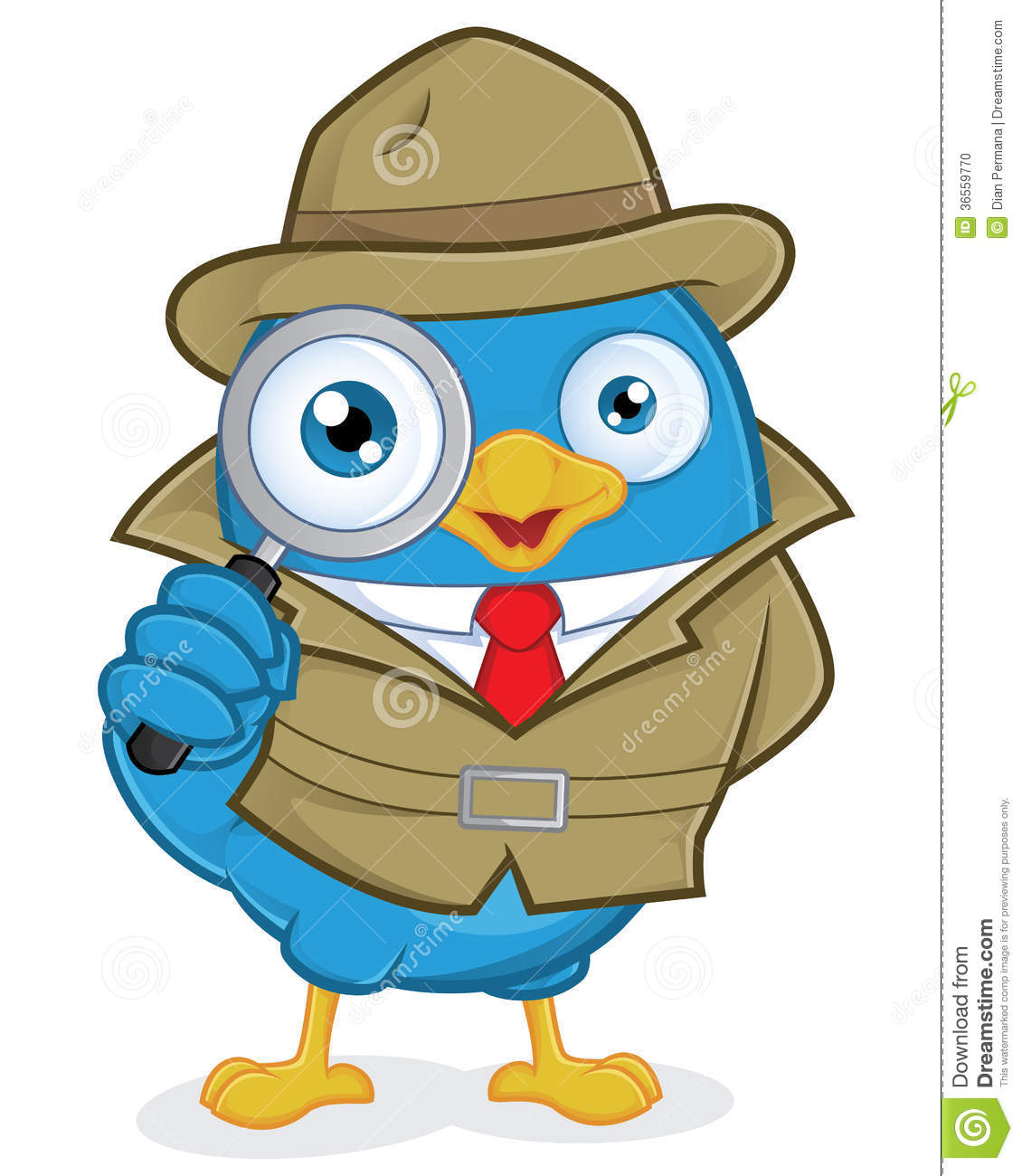 Clipart Picture Of A Detective Blue Bird Cartoon Character 