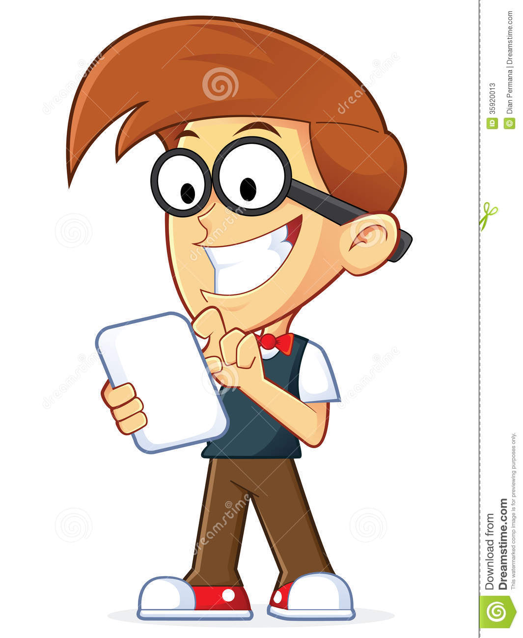 Clipart Picture Of A Nerd Geek Cartoon Character Holding Tablet Pc 