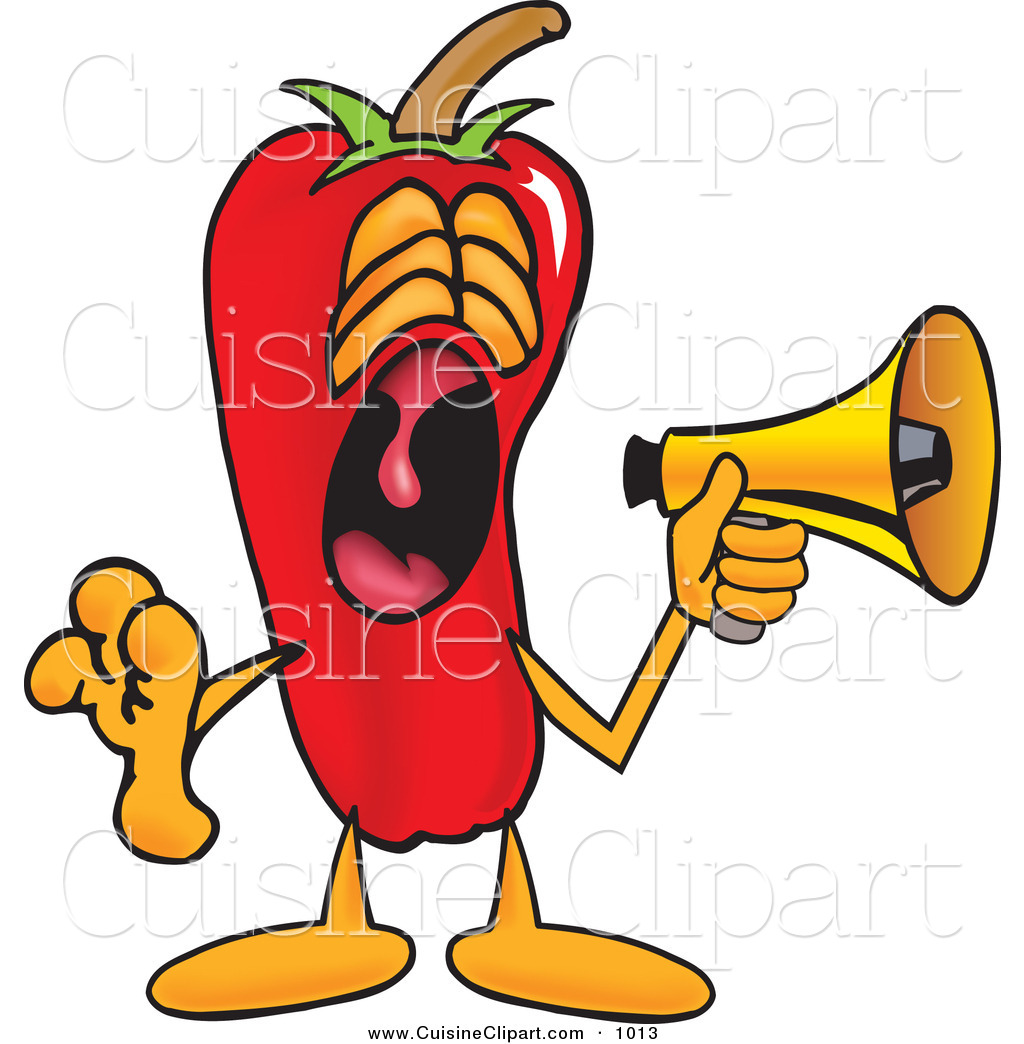 Cuisine Clipart Of A Loud Chili Pepper Mascot Cartoon Character