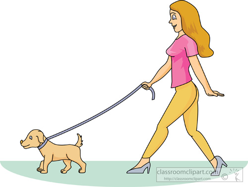 Dog Clipart   Woman Walking A Dog   Classroom Clipart