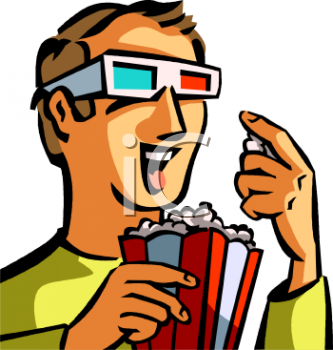 Eating Popcorn While Watching A 3d Film   Royalty Free Clipart Image