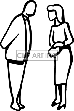 Royalty Free Black And White Man And Woman Discussing Clipart Image    