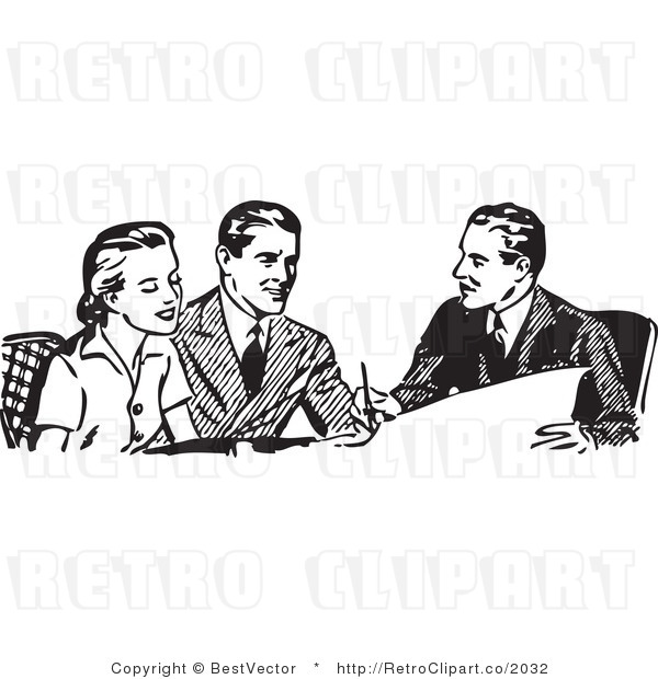 Royalty Free Black And White Retro Vector Clip Art Of Businessmen And    