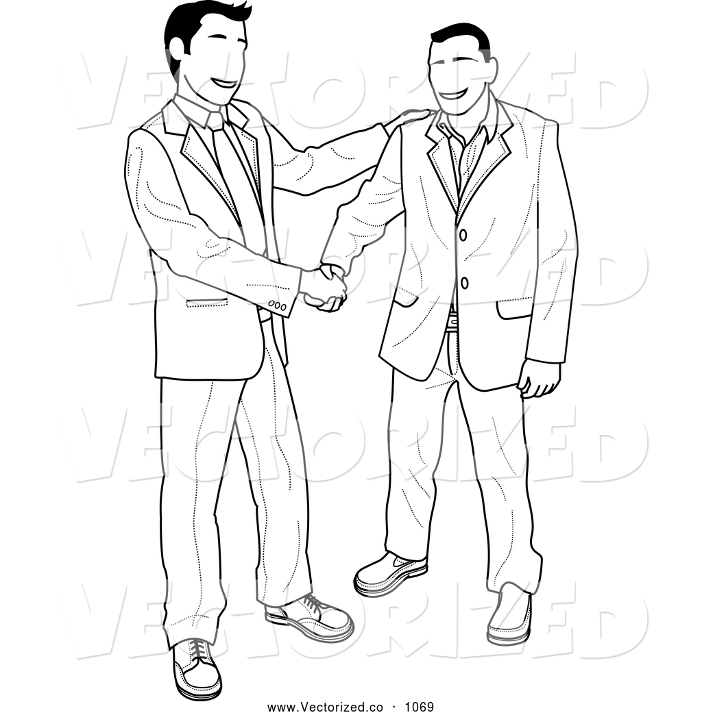 Royalty Free Clipart Of A Black And White Sketch Of Two Business