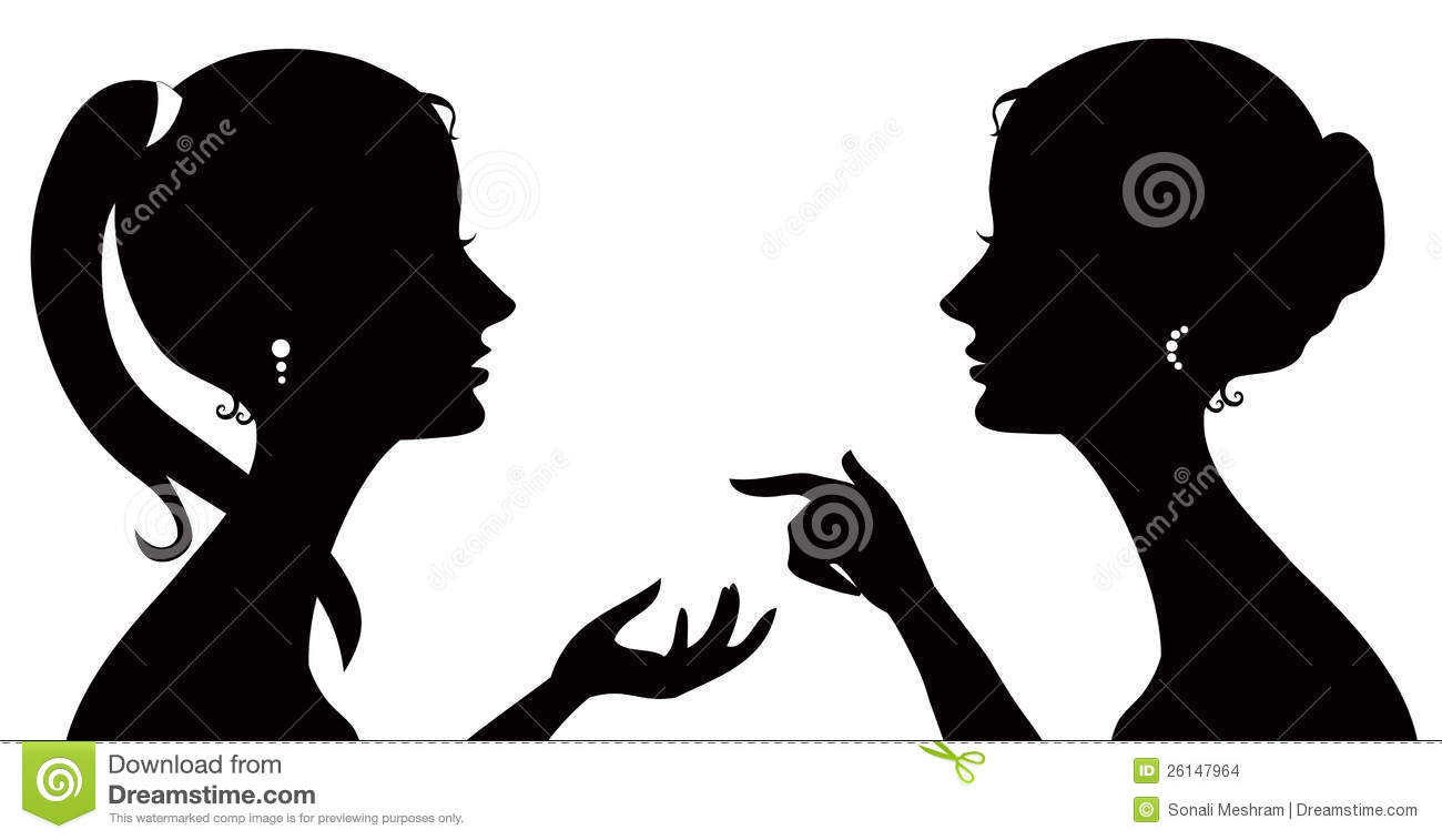 Silhouette Of Two Girls Talking And Gossiping  Vector Illustration