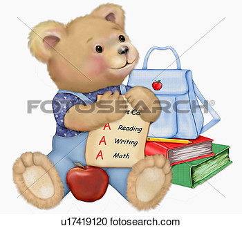 Teddy Bear With School Bag And Book  Fotosearch   Search Clipart