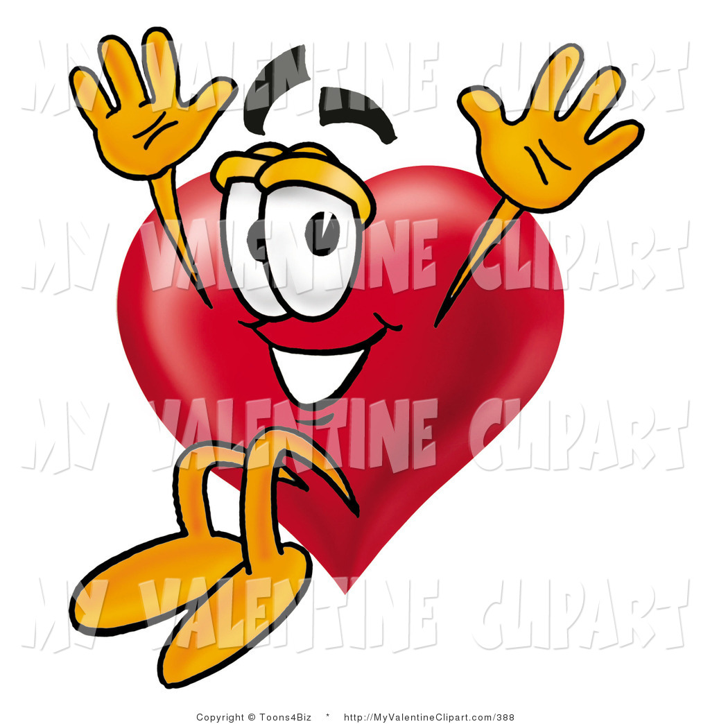 Valentine S Clipart Of A Love Heart Mascot Cartoon Character Leaping