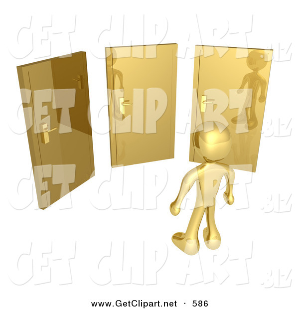 3d Clip Art Of A Golden Figure Standing In Front Of Three Different