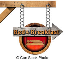 Bed And Breakfast   Sign With Chain   Wooden Directional