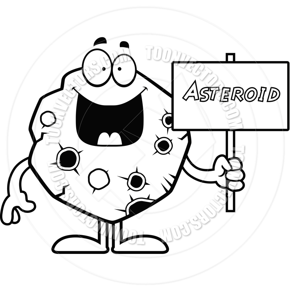 Cartoon Asteroid Sign  Black And White Line Art  By Cory Thoman   Toon