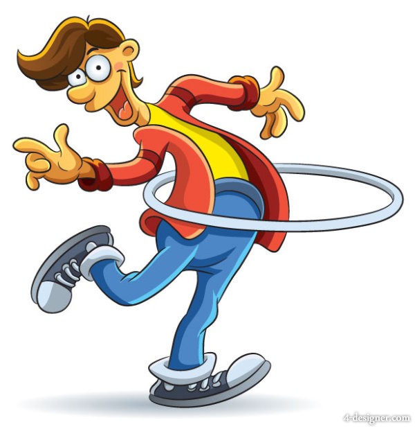 Cartoon  Boy  Hand Painted  Movement  Hula Hoop  Vector