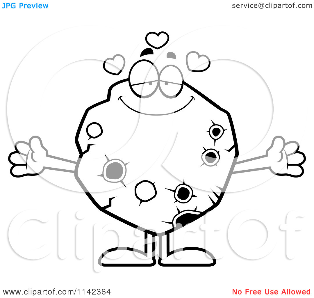 Cartoon Clipart Of A Black And White Loving Asteroid   Vector Outlined