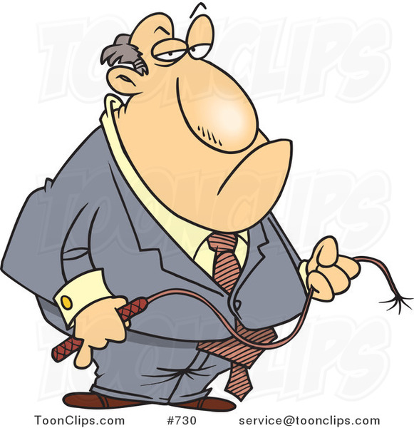 Cartoon Fat White Business Man Holding A Whip  730 By Ron Leishman