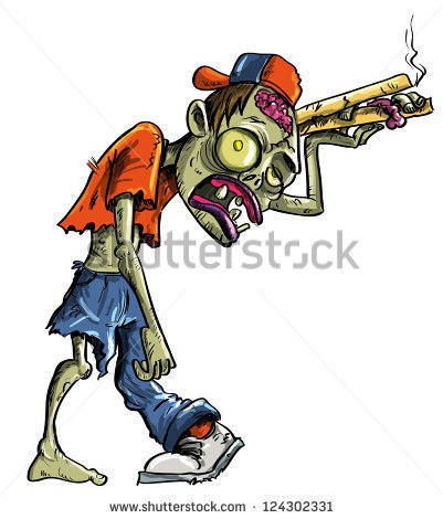 Cartoon Zombie Delivering A Pizza Box With Grizzly Content Isolated On