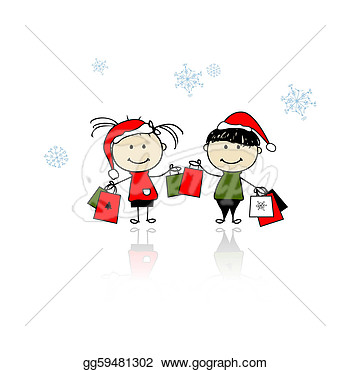 Christmas Gifts  Children With Shopping Bags  Eps Clipart Gg59481302