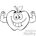 Clip Art Black And White Apple Cartoon Mascot Character With Muscle