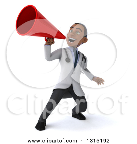 Clipart Of A 3d Young Black Male Doctor Announcing Upwards With A    