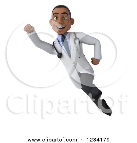 Clipart Of A 3d Young Black Male Doctor Flying   Royalty Free    