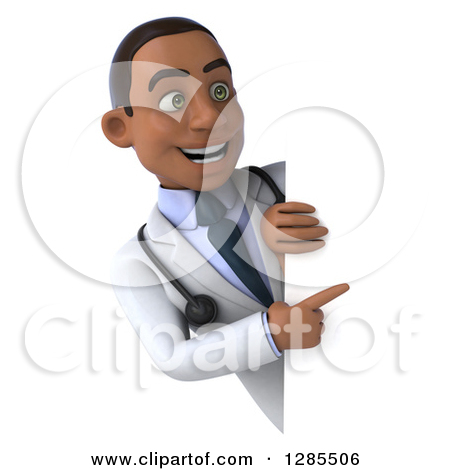 Clipart Of A 3d Young Black Male Doctor Pointing Around A Sign