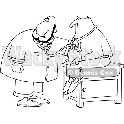 Clipart Of A Black And White Chubby Male Doctor Listening To A Male