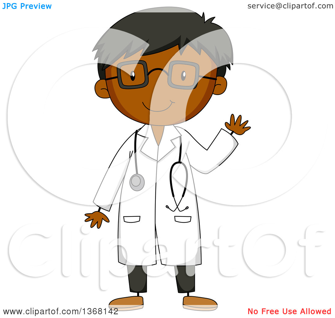 Clipart Of A Black Male Doctor Waving   Royalty Free Vector