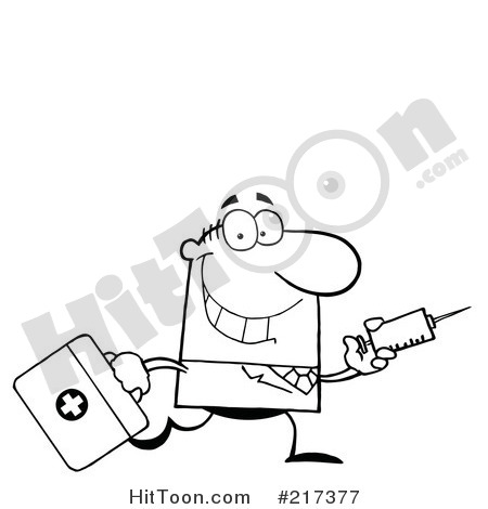 Doctor Clipart  217377  Outlined Running Male Doctor With A Syringe By