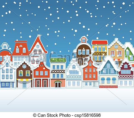 Eps Vectors Of Vintage Buildings With Snowfall On Winter Csp15816598