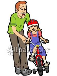 His Daughter How To Ride A Bike   Royalty Free Clipart Picture