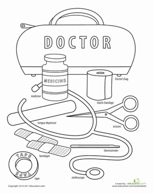 Kindergarten Life Learning Worksheets  Doctor Coloring Page  Tools