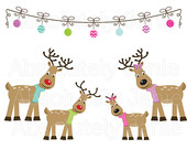 Reindeer Family Clipart   Holiday Christmas Digital Clip Art For Perso