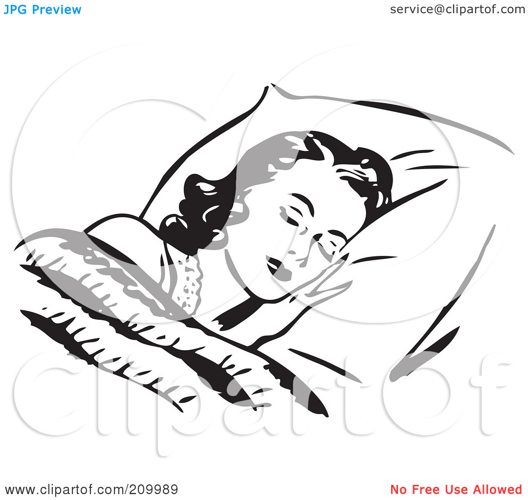Rf  Clipart Illustration Of A Retro Black And White Woman Sleeping