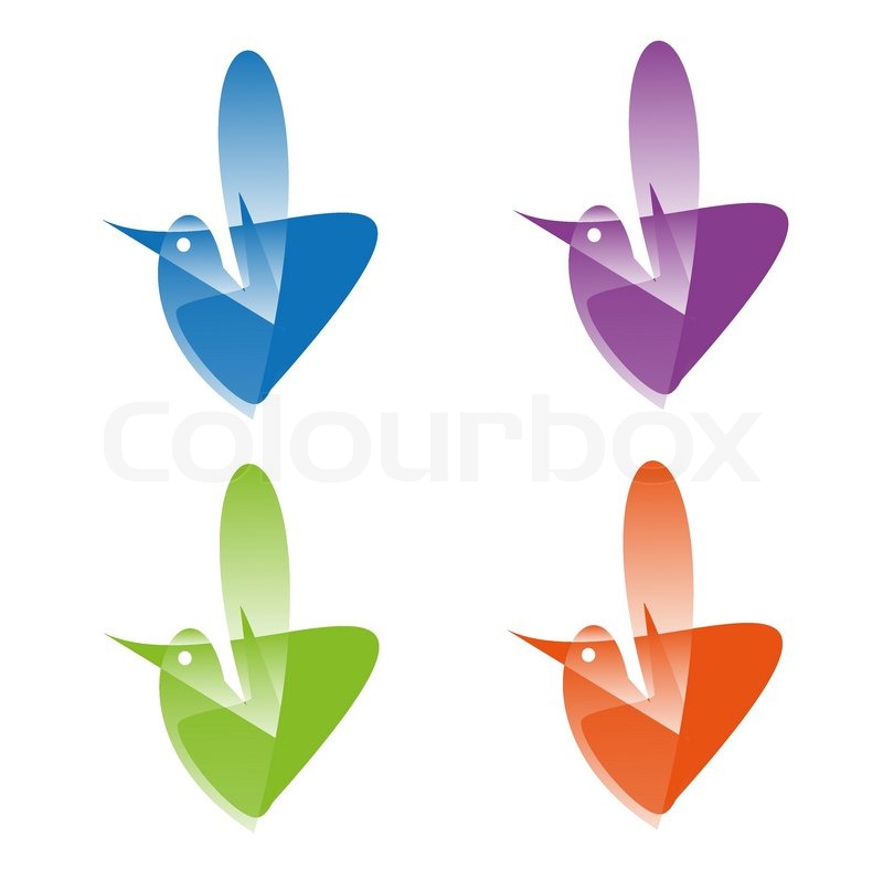 Stock Vector Of  Set Of Cute Vector Birds Red Green Violet Blue