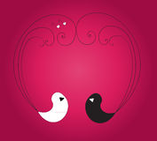 Two Birds Forming Heart On The Violet Background Stock Photography