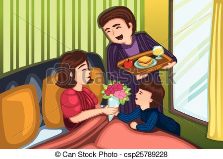 Vector   Mothers Day Breakfast In Bed   Stock Illustration Royalty
