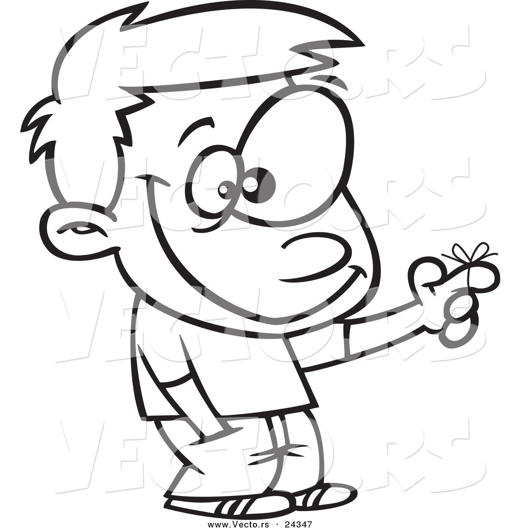 Vector Of A Cartoon Boy With Reminder Ribbon Outlined Coloring Clipart