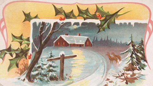 Vintage Christmas Antique Postcard Winter Scene