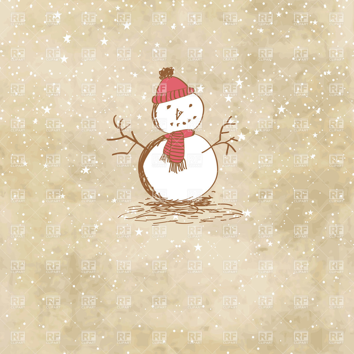 Vintage Winter Card With Snowman And Snowfall Download Royalty Free